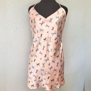 Victoria Secret Blush Pink Open Back Slip Dress with Bow Print